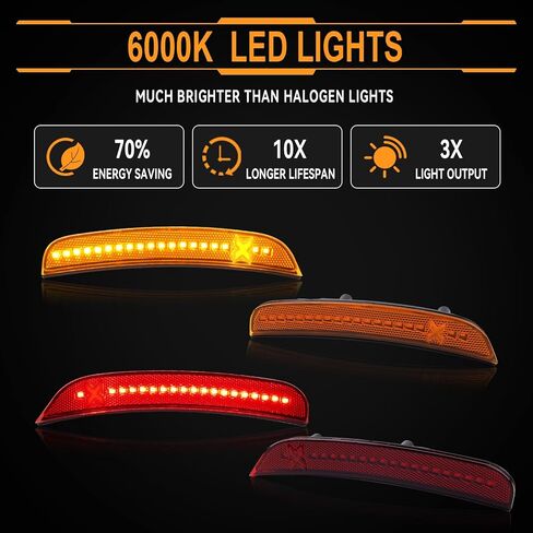 مصابيح LED للعدسة الجانبية باللون الكهرماني الأحمر متوافقة مع 2015-2021 دودج تشارجر XStyle [في انتظار براءة اختراع] مصابيح علامة المصد الخلفي الأمامي 4 قطع من سلسلة ثعبان الروح in Kuwait