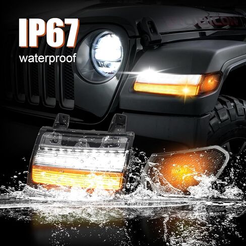 GearUp Sequential Flashing Turn Signal Lamp & Side Marker Light for Jeep Wrangler JL 2018-2023 & Gladiator JT OE Dula Halogen Smoke Lens Fender Lights(Not Fit JL Sport, JLU & Willys) in Kuwait