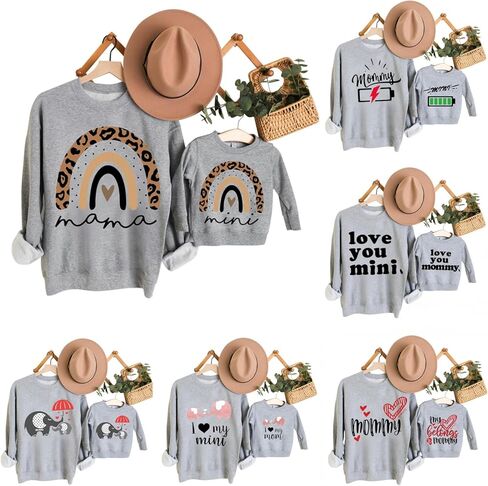 Mommy and Me Outfits Letter Print Crewneck Pullover Sweatshirt Mom and Baby Matching Outfits Long Sleeve Shirts in Saudi Arabia