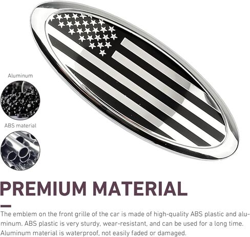 شعار الشواية الأمامية للسيارة، شارة وطنية بالعلم الأمريكي مع قاعدة ABS، زخرفة شبكية ذاتية اللصق، متوافقة مع Ford F150 F250 F350 Edge Explorer Ranger Expedition (فضي) in Kuwait