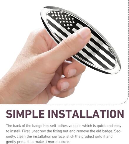 شعار الشواية الأمامية للسيارة، شارة وطنية بالعلم الأمريكي مع قاعدة ABS، زخرفة شبكية ذاتية اللصق، متوافقة مع Ford F150 F250 F350 Edge Explorer Ranger Expedition (فضي) in Kuwait