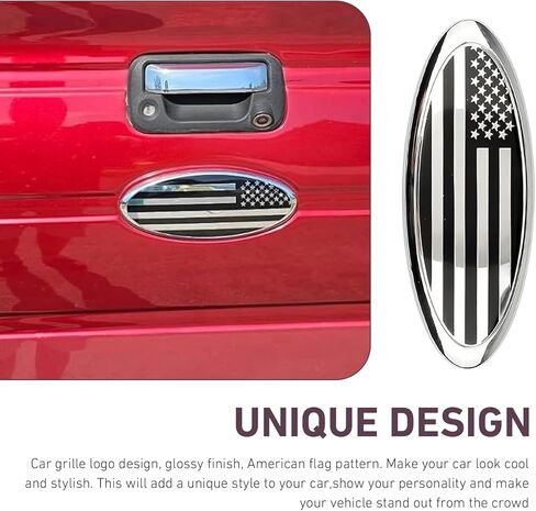 شعار الشواية الأمامية للسيارة، شارة وطنية بالعلم الأمريكي مع قاعدة ABS، زخرفة شبكية ذاتية اللصق، متوافقة مع Ford F150 F250 F350 Edge Explorer Ranger Expedition (فضي) in Kuwait