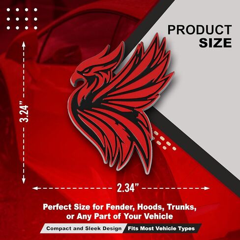 Phoenix Emblem 3D Bird Badge, Custom Car Decal Sticker – Durable Exterior Trunk, Hood, Fender for Car, Truck, SUV (Set of 2) (Red) in Saudi Arabia