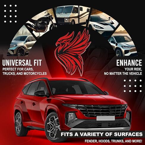 Phoenix Emblem 3D Bird Badge, Custom Car Decal Sticker – Durable Exterior Trunk, Hood, Fender for Car, Truck, SUV (Set of 2) (Red) in Saudi Arabia