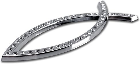 سمكة مسيحية كهربائية مع شعار Crytals OEM من الكروم للسيارات والشاحنات وجميع السيارات | مقاس عالمي بمقاس 10.16 سم × 3.81 سم | مقاومة للعوامل الجوية in Saudi Arabia