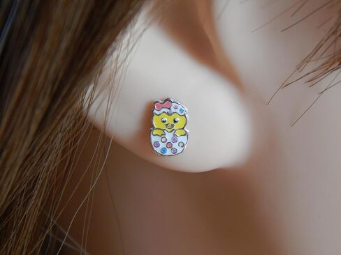 ICYROSE Solid 925 Sterling Silver Pastel colors Easter Egg Stud Earrings (Hypoallergenic nickel free) 9693 (yellow peeps) in Saudi Arabia