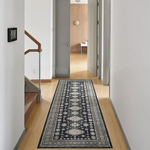 2x8 Runner Rug, Non-Slip Washable, Vintage Long Runner Rug, Boho Floral Carpet for Living Room, Hallway, Entryway, Bedroom, Burgundy in Saudi Arabia
