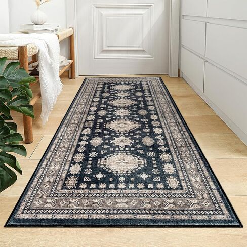 2x8 Runner Rug, Non-Slip Washable, Vintage Long Runner Rug, Boho Floral Carpet for Living Room, Hallway, Entryway, Bedroom, Burgundy in Saudi Arabia
