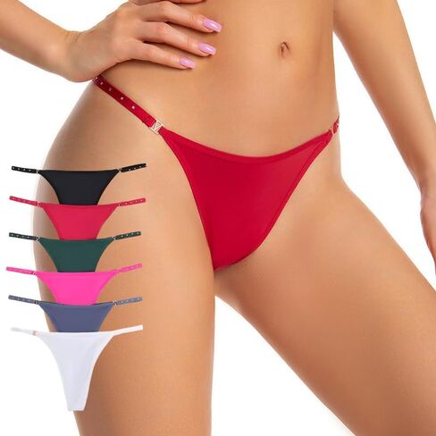 6 PCS Sexy Low Rise Seamless Thong, Women Ice Silk T Shape Underwear Side Straps Hot Style for Women in Saudi Arabia