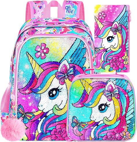 3 قطع حقيبة ظهر ثعلب للبنات، حقائب ظهر مدرسية للأطفال مقاس 16 بوصة مع صندوق غداء، حقيبة كتب لرياض الأطفال في مرحلة ما قبل المدرسة الابتدائية (وردي) in Kuwait