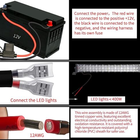 شريط إضاءة LED للقيادة، مجموعة أدوات التحكم عن بعد، كابل شديد التحمل 1Lead12AWG، DC12V - مفتاح تشغيل وإيقاف، مرحل الطاقة وفتيل الشفرة، متوافق مع قضبان إضاءة LED للقيادة على الطرق الوعرة in Kuwait