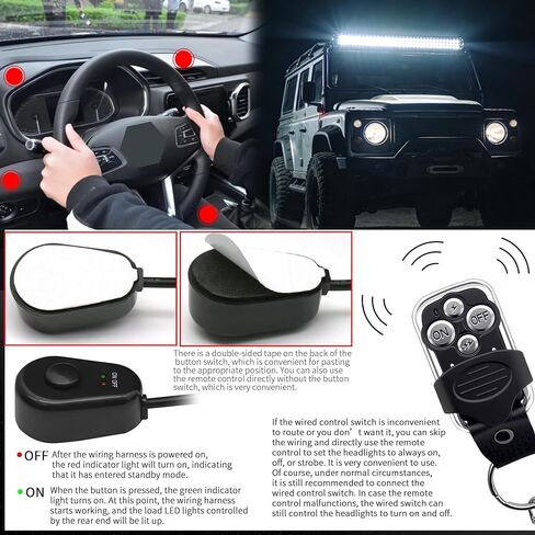 شريط إضاءة LED للقيادة، مجموعة أدوات التحكم عن بعد، كابل شديد التحمل 1Lead12AWG، DC12V - مفتاح تشغيل وإيقاف، مرحل الطاقة وفتيل الشفرة، متوافق مع قضبان إضاءة LED للقيادة على الطرق الوعرة in Kuwait