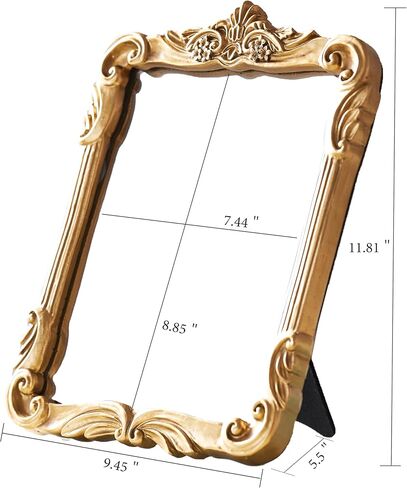 Gold Vintage Wall Decor Hanging Mirror, Boutique Chic Vanity Square Mirrors, Retro Decor Espejo,Antique Table Makeup Mirror with Stand,Living Room,Bathroom,Bedroom,11.8" L x 9.5" W Gold in Saudi Arabia