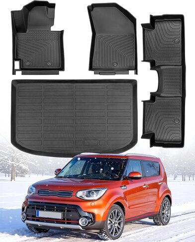 Floor Mats for Kia Soul 2014-2019: 4 PCS All Weather Cargo Liner Custom Fit for Soul (Not for Hybrid) 2014 2015 2016 2017 2018 2019, TPE Rubber Carpet Trunk Rugs Interior Protection Accessories in Kuwait