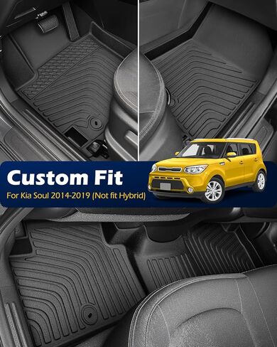 Floor Mats for Kia Soul 2014-2019: 4 PCS All Weather Cargo Liner Custom Fit for Soul (Not for Hybrid) 2014 2015 2016 2017 2018 2019, TPE Rubber Carpet Trunk Rugs Interior Protection Accessories in Kuwait