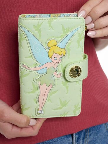 محفظة نسائية من Loungefly Disney Tinker Bell بمقبض قلاب مزدوج الطي باللون الأخضر الجنية in Kuwait