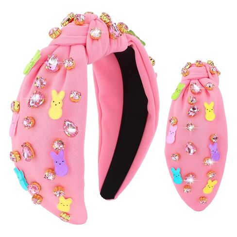 YARIEW Easter Headbands for Women Bunny Headband Elastic Rhinstone Beaded Rabbits Jeweled Headband for Easter Bunny Costume Hair Accessories for Women Spring Birthday Gift Pink in Saudi Arabia