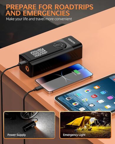 ضاغط هواء محمول منفاخ الإطارات، ضاغط هواء 180 رطل لكل بوصة مربعة مع مصابيح LED، مضخة هواء محمولة أسرع 3 مرات لإطارات السيارات والدراجات النارية والدراجات والكرات والمزيد (أسود) in Kuwait