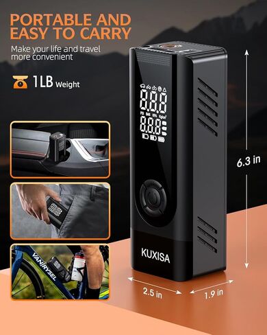 ضاغط هواء محمول منفاخ الإطارات، ضاغط هواء 180 رطل لكل بوصة مربعة مع مصابيح LED، مضخة هواء محمولة أسرع 3 مرات لإطارات السيارات والدراجات النارية والدراجات والكرات والمزيد (أسود) in Kuwait