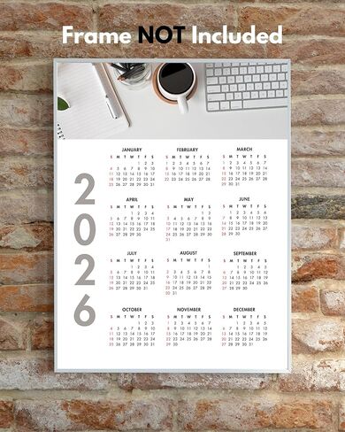 لمحة سريعة عن عام 2026 - تصميم القهوة المكتبية ومساحة العمل - تقويم غير مؤطر مقاس 8 × 10 - لمسة نهائية لامعة من الساتان الفاخر - مصنوع يدويًا في الولايات المتحدة الأمريكية in Kuwait