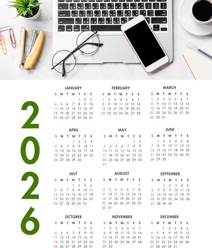 لمحة سريعة عن عام 2026 - تصميم القهوة المكتبية ومساحة العمل - تقويم غير مؤطر مقاس 8 × 10 - لمسة نهائية لامعة من الساتان الفاخر - مصنوع يدويًا في الولايات المتحدة الأمريكية in Kuwait