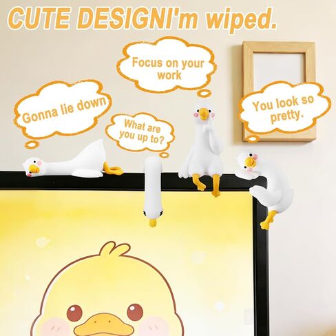 Zkptops 4 Pcs Mini Resin Goose Figurines Funny Mini Goose Computer Monitor Decor Cute Silly Geese Statue Decor Desk Geese Ornament White Figurines for Car Dashboard Office TV Photo Frame Decorations in Kuwait