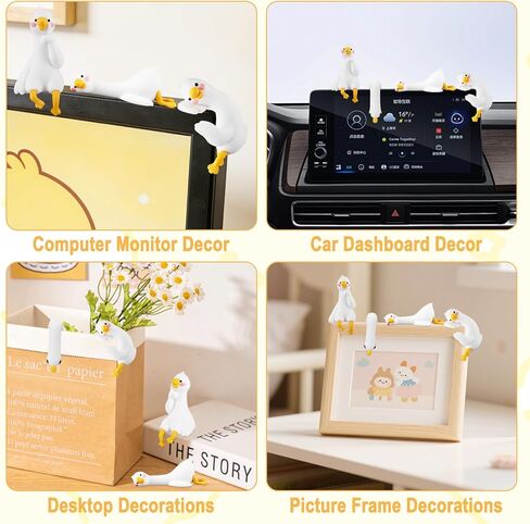 Zkptops 4 Pcs Mini Resin Goose Figurines Funny Mini Goose Computer Monitor Decor Cute Silly Geese Statue Decor Desk Geese Ornament White Figurines for Car Dashboard Office TV Photo Frame Decorations in Kuwait