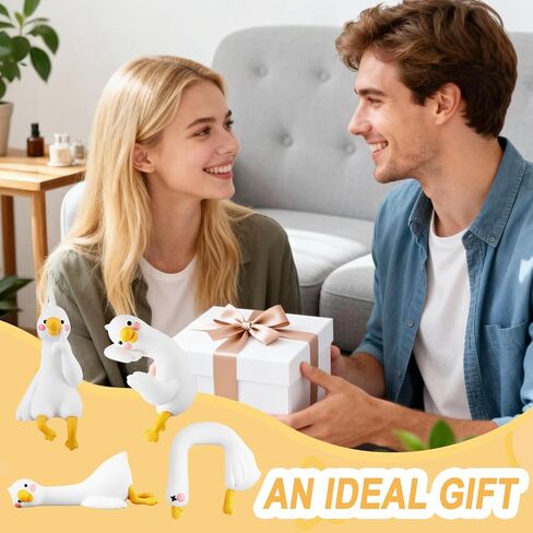 Zkptops 4 Pcs Mini Resin Goose Figurines Funny Mini Goose Computer Monitor Decor Cute Silly Geese Statue Decor Desk Geese Ornament White Figurines for Car Dashboard Office TV Photo Frame Decorations in Kuwait