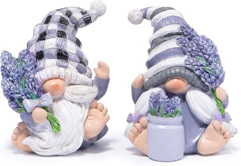 Hodao Spring Lavender Gnomes Set - Handcrafted Zen Home Decor Romantic Garden Figurines for Indoor/Outdoor, Calming Gifts for Women, Grandmothers, and Nature Lovers Spring Purple Figurines Decoration in Saudi Arabia