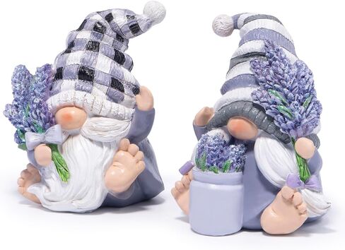 Hodao Spring Lavender Gnomes Set - Handcrafted Zen Home Decor Romantic Garden Figurines for Indoor/Outdoor, Calming Gifts for Women, Grandmothers, and Nature Lovers Spring Purple Figurines Decoration in Saudi Arabia