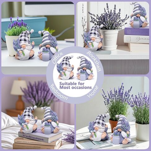 Hodao Spring Lavender Gnomes Set - Handcrafted Zen Home Decor Romantic Garden Figurines for Indoor/Outdoor, Calming Gifts for Women, Grandmothers, and Nature Lovers Spring Purple Figurines Decoration in Saudi Arabia