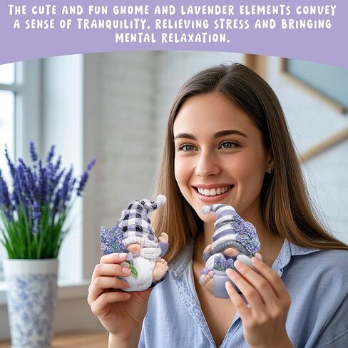 Hodao Spring Lavender Gnomes Set - Handcrafted Zen Home Decor Romantic Garden Figurines for Indoor/Outdoor, Calming Gifts for Women, Grandmothers, and Nature Lovers Spring Purple Figurines Decoration in Saudi Arabia