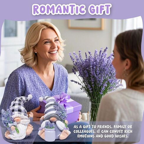 Hodao Spring Lavender Gnomes Set - Handcrafted Zen Home Decor Romantic Garden Figurines for Indoor/Outdoor, Calming Gifts for Women, Grandmothers, and Nature Lovers Spring Purple Figurines Decoration in Saudi Arabia