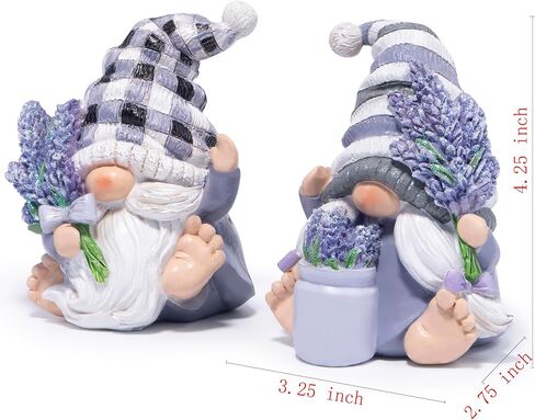 Hodao Spring Lavender Gnomes Set - Handcrafted Zen Home Decor Romantic Garden Figurines for Indoor/Outdoor, Calming Gifts for Women, Grandmothers, and Nature Lovers Spring Purple Figurines Decoration in Saudi Arabia