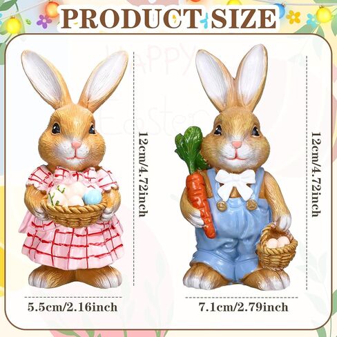 2 Pcs Easter Bunny Decorations Easter Bunny Figurine Resin Rabbit Table Signs Basket Spring Carry Egg Centerpiece Decor for Table Office Home Kitchen in Kuwait