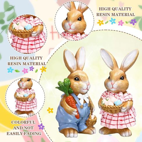 2 Pcs Easter Bunny Decorations Easter Bunny Figurine Resin Rabbit Table Signs Basket Spring Carry Egg Centerpiece Decor for Table Office Home Kitchen in Kuwait