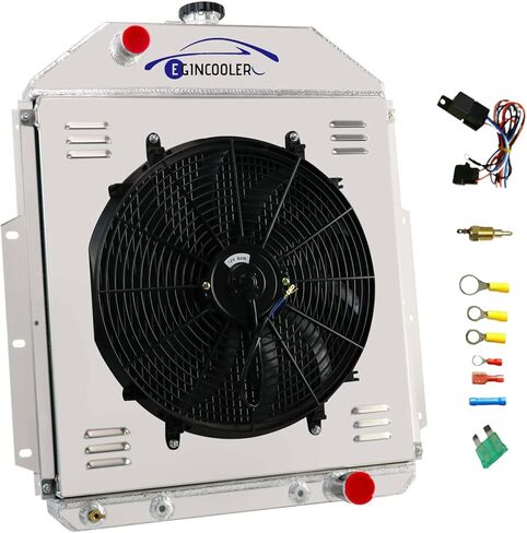 4 Row Core Aluminum Radiator for 1942-1952 Ford F1 F2 F3 F4 GM Chevy V8 with Shroud Fan and Relay in Kuwait