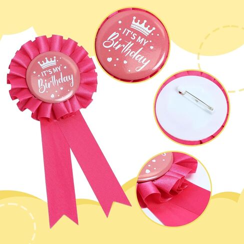 Its My Birthday Pin Set (4 PCS) - Metal Corsage Clips with Assorted Ribbons (Black/White/Pink/Purple) for Party Decor, or Celebration Accessories in Kuwait