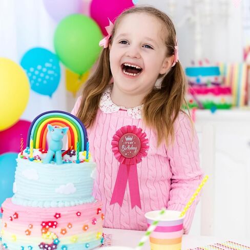 Its My Birthday Pin Set (4 PCS) - Metal Corsage Clips with Assorted Ribbons (Black/White/Pink/Purple) for Party Decor, or Celebration Accessories in Kuwait