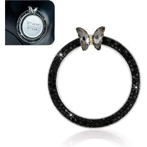 Bling Push Start Button Cover for Women, Sparkling Rhinestone Butterfly Car Engine Start Stop Button Ring, Girly Diamond Ignition Knob Emblem Decoration, Car Interior Accessories (Black) in Kuwait
