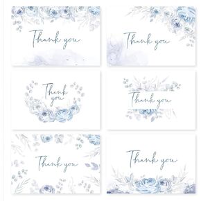 24 Pack Pre-Folded Floral Thank You Cards with Envelopes & Stickers, 6 Elegant Designs for Wedding, Baby Shower, Bridal Shower, Teacher Gifts (Blue Floral) in Saudi Arabia