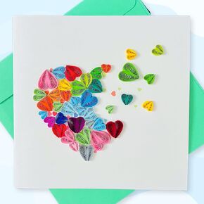Quilling Cards, handmade card, quilled cards with Handmade Art for all occasions: quilling birthday card for women, Birthday card, mother... colorful heart design (Colorful flowers) in Saudi Arabia