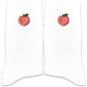 Peach Embroidery Socks, Cute Peach Lover Socks Gifts for Birthday, Summer, Christmas, etc., Gifts for Gardeners and Orchard Visitors, etc.(094) in Kuwait
