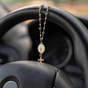 Steering Wheel Rosary Charm, Car Rosary with Virgin Mary Charm & Cross, Religious Hanging Pendant for Steering Wheel, Rearview Mirror or Keychain, Car Decoration Present for Men Women (TypeA) in Kuwait