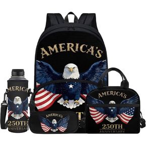Bitter Dog USA Flag Backpack Kids School Bag, 3D Puppy Sunflower BookBags 4 Pcs Lunch Box Water Bottle Carrier Bag, Yellow Flower Girls Boys Large Capacity Rucksack in Kuwait