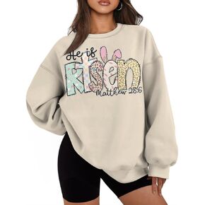 He is Risen Matthew Easter Sweatshirts for Women Oversized Graphic Tees Long Sleeve Crew Neck Tops Plus Size in Kuwait