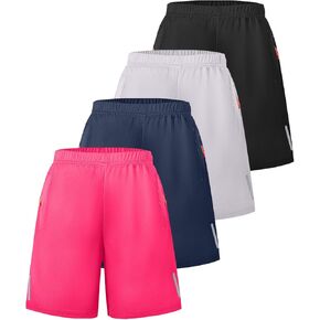 PureChapter الأولاد شورت كرة السلة 4 حزمة سريعة الجافة الرياضية الرياضية الصالة الرياضية مع جيوب الرمز البريدي للأطفال الذين تتراوح أعمارهم بين 8-12 in Kuwait