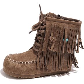 Girls Cowboy Tassel Ankle Boots Fashion Moccasins Comfy Side Zipper Round Toe Lace Up Non Slip Soft Sole Cowgirl Booties in Kuwait