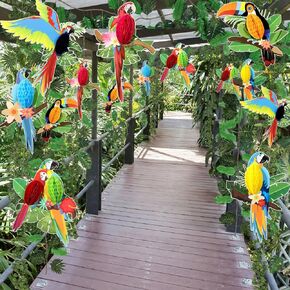 Jungle Party Decorations Rainforest Theme Hanging Tropical Birds Honeycomb Paper Cutouts Artificial Ivy Fake Vines Palm Leaves for Safari Indoor Outdoor Jungle Birthday Party Classroom Decor in Kuwait