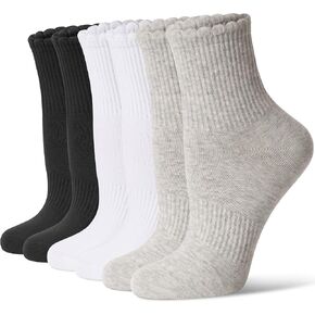 CS CELERSPORT Mini Crew Ankle Socks for Women With Scalloped Top Design Casual Cotton Socks 6 Pairs in Kuwait